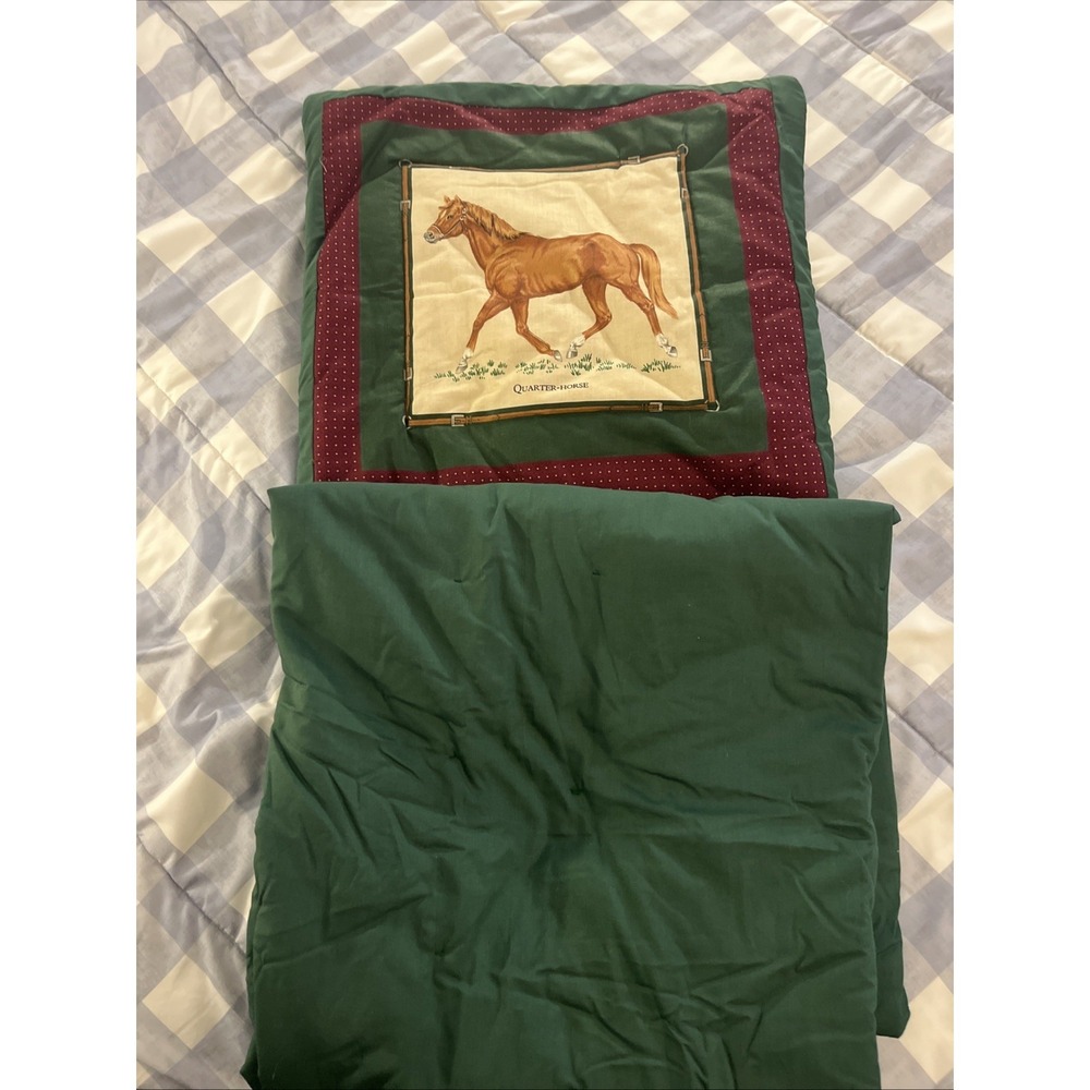 Homemade Horse Quarterhorse Quillow Quilted Blanket Green